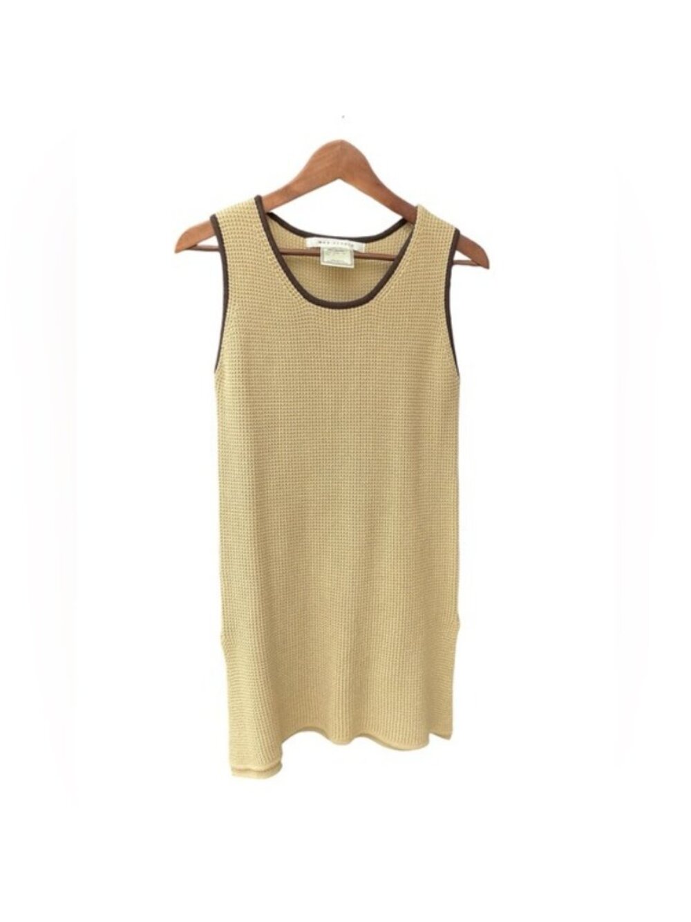 Vintage Max Studio Knit Tank Top 100% Cotton Beige Brown Trim Size S